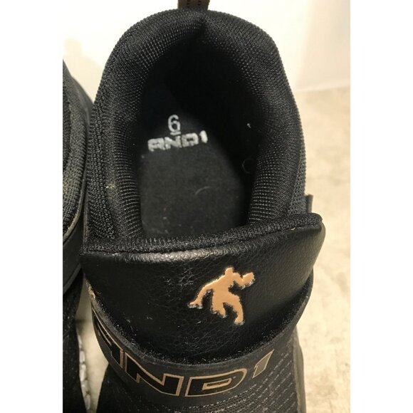 AND1 Size 6 Boys Basketball Shoes Black Gold Mid Top Hook & Loop - Picture 6 of 13